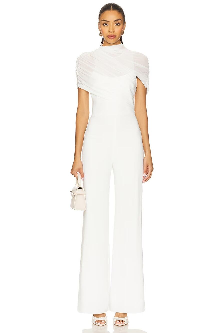 Amanda Uprichard Evianna Jumpsuit Mesh Wide Leg Bridal Wedding Party Formal XS